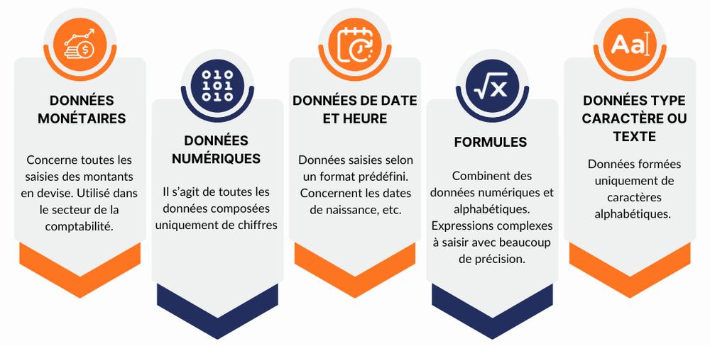 Les différents types de données saisies dans un formulaire.