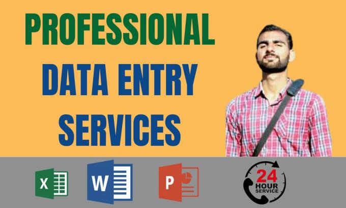 Une image dun homme barbu avec une chemise à carreaux rouge et blanche avec un sac à bandoulière noir avec du texte à côté de lui qui dit Professional Data Entry Services avec des logos Microsoft Office à côté.