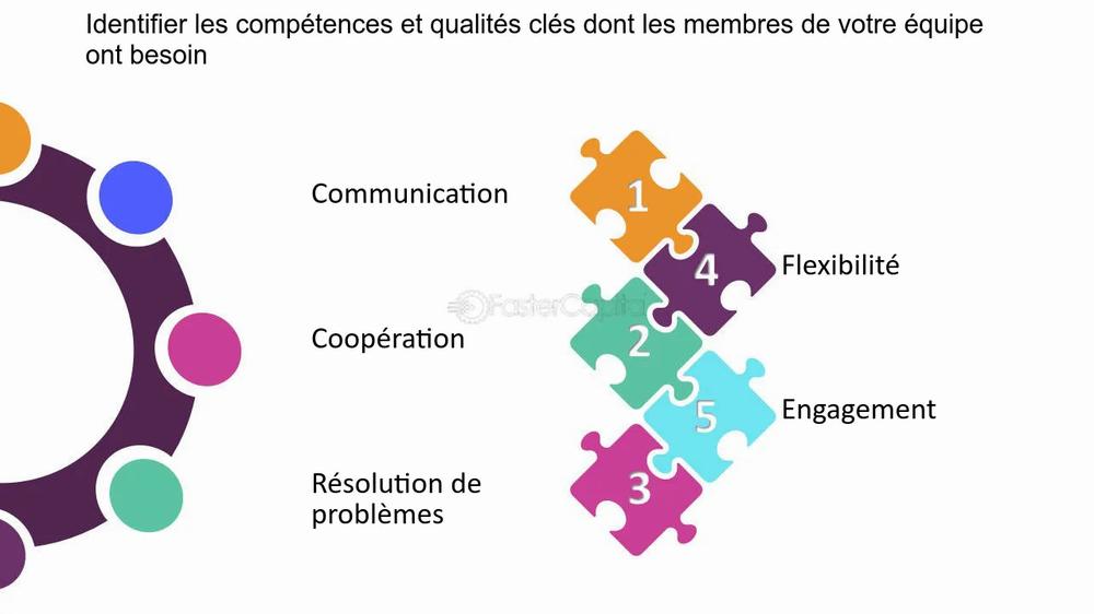 Les membres de léquipe doivent avoir les compétences et qualités suivantes : communication, flexibilité, coopération, engagement et résolution de problèmes.